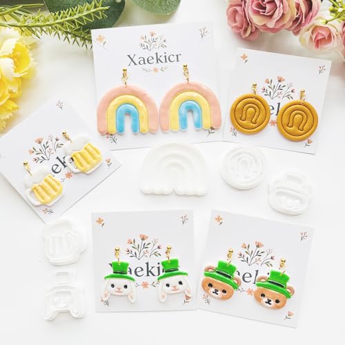 St. Patrick's Day Polymer Clay Cutters Set - 10pcs Sharp & Durable Leprechaun, Horseshoe & Beer Mug Shapes for DIY Earring Jewelry Making, Soft Clay Crafts & Holiday Supplies - color: 2K color