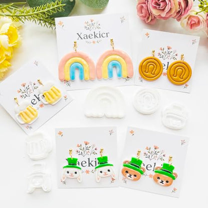 St. Patrick's Day Polymer Clay Cutters Set - 10pcs Sharp & Durable Leprechaun, Horseshoe & Beer Mug Shapes for DIY Earring Jewelry Making, Soft Clay Crafts & Holiday Supplies - color: 2K color
