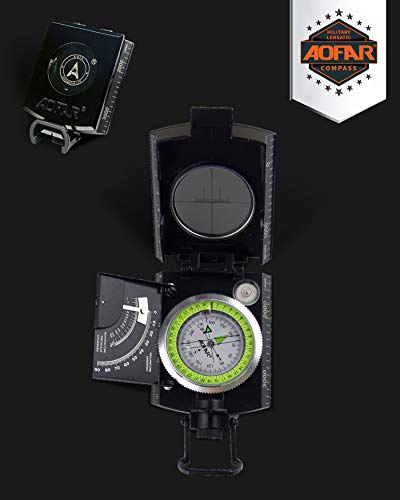 AOFAR AF-4074 Military Compass for Hiking,Lensatic Sighting Waterproof,Durable,Inclinometer for Camping,Boy Scount,Geology Activities Boating - color: Black
