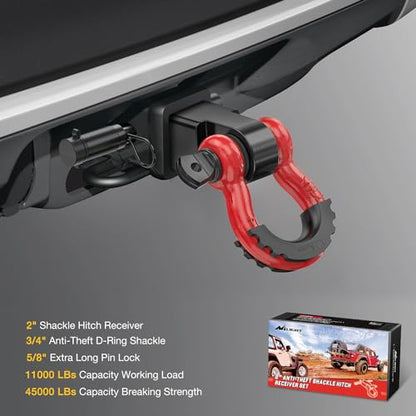 Nilight 3/4" Anti-Theft D Ring Shackle Hitch Receiver 2" Solid Towing Kit | 45000 LBs Breaking Strength 5/8" Trailer Hitch Lock Pin Heavy Duty Solid Towing Kit for Trucks Off Road Red&Black - color: Hitch w/ Lock Pin Black Red