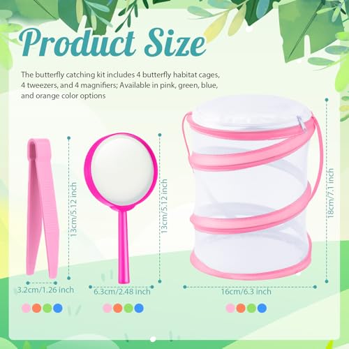 8 Sets Mini Butterfly Cage for Kids with Magnifier and Tweezer Butterfly Catching Kit Outdoor Explorer Kit Butterfly Habitat Net Insect Mesh Cages Butterfly Enclosure Bug Pop Terrarium up