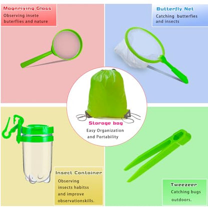 Bug Catcher for Kids - Outdoor Insect Catching Kit with Butterfly Net, Bug Box, and Storage Bag - Non-Toxic Educational Toys for Nature Exploration, for Boys & Girls Ages 3-12