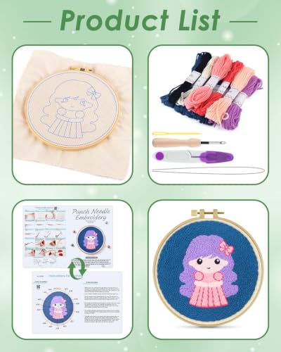 ERKOON Punch Needle Kit Beginners Adults, Zodiac Easy Embroidery Set for Starter Art Craft, Needling Punching Project with Patterns, Tools, Yarns, Hoop, Instruction (Virgo) - color: Virgo