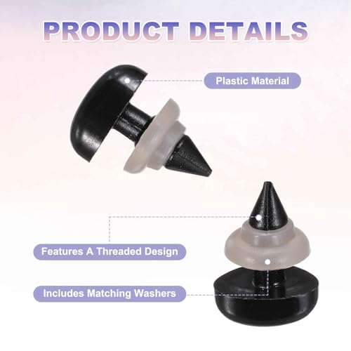 MECCANIXITY 50set 10mm Large Plastic Triangle Safety Noses Black with Washer for Crochet Stuffed Animal Doll Craft Puppet Plush Toy Bear - color: Black, size: 10mm