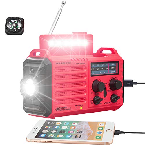 Weather Radio NOAA Alert with Battery Backup 5000mAh/18500mWh - color: Red