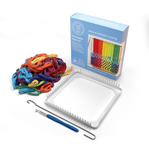 Friendly Loom 7” Traditional Potholder Weaving Kit | Sturdy Metal Loom and Quality Cotton Weaving Loops in Rainbow Colors | Complete Kit to Weave 2 Functional Potholders | Made in the USA