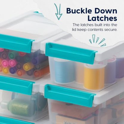 IRIS USA Storage Bins with Lids |Made in USA| 1 Qt - (6-Pack) - Clear - color: Clear/Seafoam Blue, size: 1 Qt. - 6 Pack