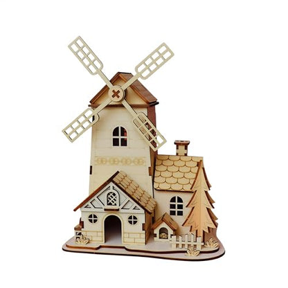 3D Wooden Puzzle Windmill Mill Design Model Kit, DIY Creative Assembly Building Set for Adults, Christmas