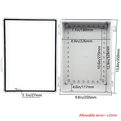 Zulkit Junction Box ABS Plastic Dustproof Waterproof IP67 Electrical Boxes Hinged Shell Outdoor Universal Project Enclosure Grey Clear Cover, Stainless Steel Buckles (13.8 x 9.8 x 5.9 Inch - size: 13.8"x9.8"x5.9" TC k