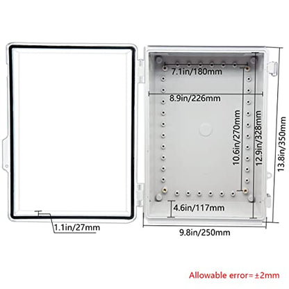 Zulkit Junction Box ABS Plastic Dustproof Waterproof IP67 Electrical Boxes Hinged Shell Outdoor Universal Project Enclosure Grey Clear Cover, Stainless Steel Buckles (13.8 x 9.8 x 5.9 Inch - size: 13.8"x9.8"x5.9" TC k