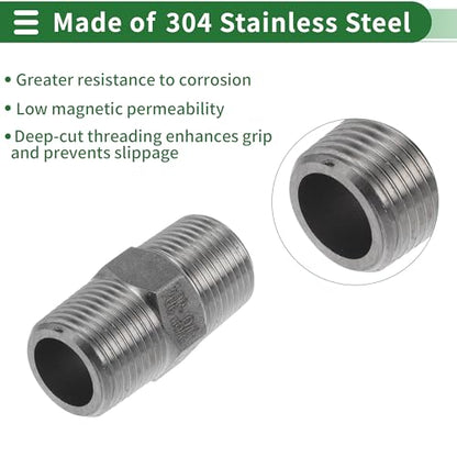 304 Stainless Steel Pipe Fittings 3/8" BSPT Male Hex Nipple Adapter 4 Pcs - size: 3/8" BSPT