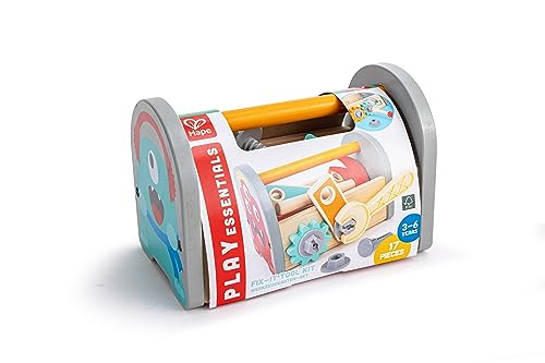 Hape: Fix-It Tool Kit - Monster Design, Wooden Tool Box with Carry Handle, Tool Accessories, Tighten & Loosen The Gears On The Box, Kids Ages 3+