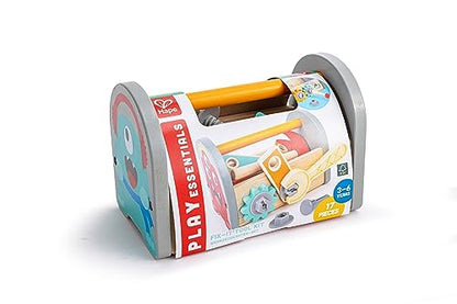 Hape: Fix-It Tool Kit - Monster Design, Wooden Tool Box with Carry Handle, Tool Accessories, Tighten & Loosen The Gears On The Box, Kids Ages 3+