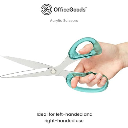 OfficeGoods 9” Stainless Steel Acrylic Scissors, Green with Silver Metal - color: Green With Silver Metal