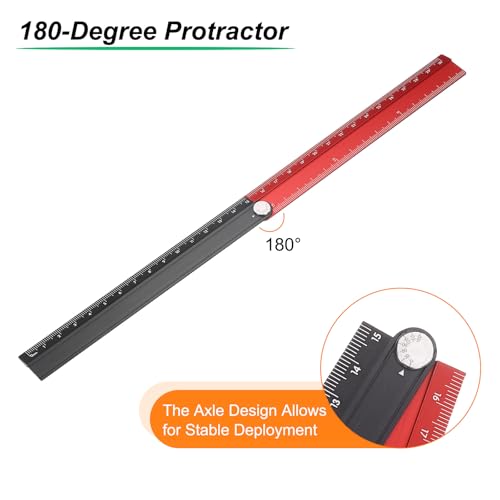 HARFINGTON Folding Straight Ruler 30cm Metric Aluminum Alloy Protractor Foldable Angle Ruler Geometric Measuring Tool with Angle Line for Architects Artists Office, Black Red - color: Black/Red