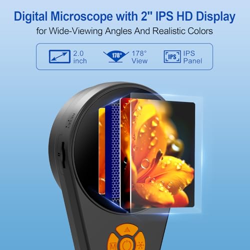 Handheld Digital Microscope for Kids Adults, Portable Microscope with 2.0" HD Screen, Collector Pocket Jewelers Loupe, 500X Coin Microscopes Magnifying Glass, Children Science Educational Fun Gift