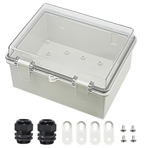 Zulkit Junction Box ABS Plastic Dustproof Waterproof IP65 Electrical Boxes Hinged Shell Outdoor Universal Project Enclosure Clear Cover with 2 Cable Glands 8.7 x 6.7 x 4.3 inch (220x170x110 mm) - size: 8.7" x 6.7" x 4.3"