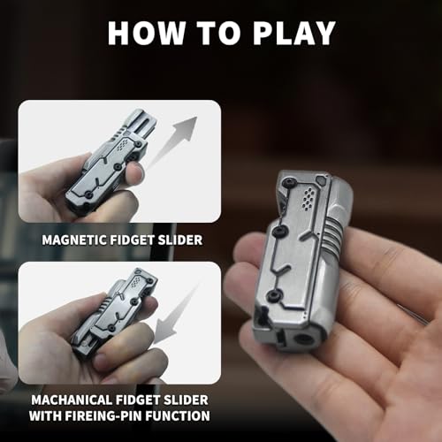 SKEDC Machine Soul Fidget Toy for Adults, Metal Fidget Slider Fidget Clicker Toy, Simulated Loading & Ratchet Play Stress Relief Toy ADHD Tools Cool Gadgets for Men (Silver) - color: Silver