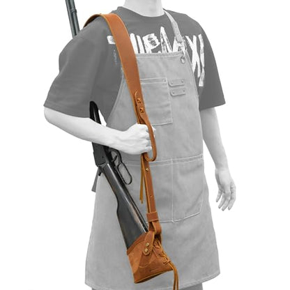 WAYNE'S DOG No Drill Leather Rifle Sling with Slip-on Recoil Pad and Barrel Mount fit for Lever Action Rifles, Shotguns - color: Brown, size: Full Leather