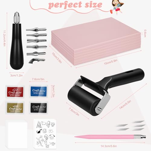 LAMPTOP 47 Pcs Block Printing Linocut Kit DIY Printmaking & Craft Projects