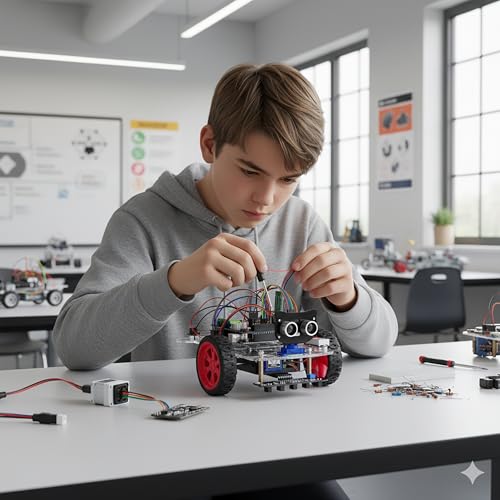 OSOYOO Model 3 Robot Car DIY Starter Kit for Arduino,Educational Motorized Robotics, Remote Control App, Learning How to Code, IOT Mechanical Coding for Teens and Adults - style: Model3 Robot car Without battery