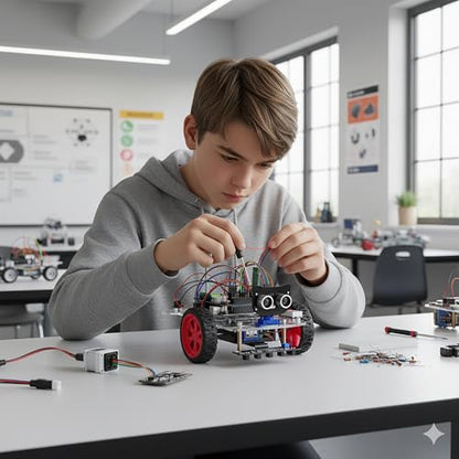 OSOYOO Model 3 Robot Car DIY Starter Kit for Arduino,Educational Motorized Robotics, Remote Control App, Learning How to Code, IOT Mechanical Coding for Teens and Adults - style: Model3 Robot car Without battery