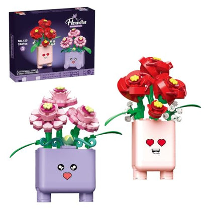 Botanicals Happy Plants Building Sets | 2 Cute Happy Plants Flowers Set, Succulents Botanical Collection for Home Office Décor, Gift for Women Wife Mom(244Pcs) - style: Purple and Pink