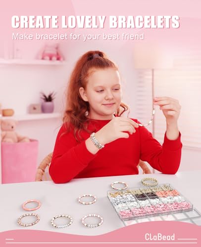 ClaBead Bracelet Making Kit - 3200Pcs Clay Beads With Gold and Letter Beads for Friendship Bracelets (Cute Pink) - color: Cute Pink