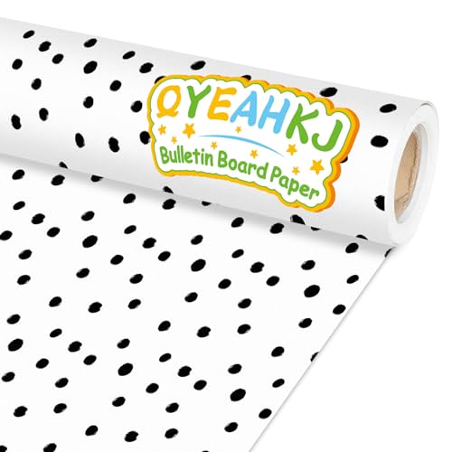 Qyeahkj Black Dot Bulletin Board Paper Roll Black Polka Dot Bulletin Board Background Paper Fade Resistant Classroom Decoration Poster Art Craft Home Wall Education Decor Supplies 17.7in x 20ft - style: Black Dot