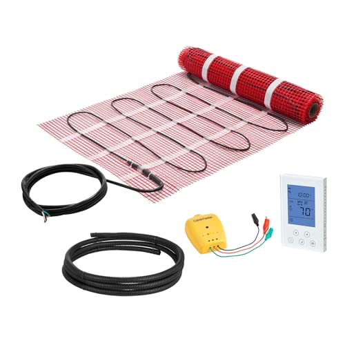 VEVOR Self-Adhesive Mesh Floor Heating Mat, 15 sqft 120V, Smart Thermostat & Alarm, Easy Install for Tile, Stone & Vinyl Flooring - size: 15 Sq.ft