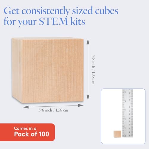 DIY Wooden Cubes 5/8-inch, Pack of 100 Small Blank Wooden Blocks, Unfinished Wood Blocks for Crafts, and DIY, by Woodpeckers - size: 5/8 inch