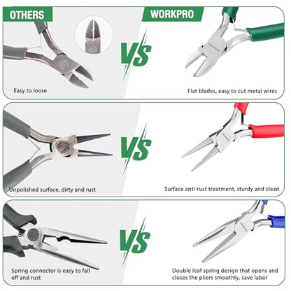 WORKPRO Jewelry Pliers Set, 3 Pack Jewelry Making Tool Kit - color: Dark Blue, Dark Green, Red