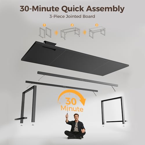 Mericonia 63 Inch Computer Desk with Power Outlets, 1.2" Thick Office Table - color: Black, size: 63*23,1.2"T
