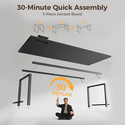 Mericonia 63 Inch Computer Desk with Power Outlets, 1.2" Thick Office Table - color: Black, size: 63*23,1.2"T