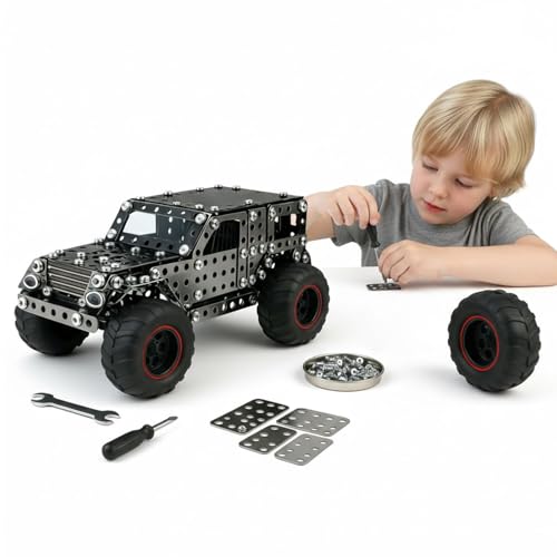 Metal Building Toys for Boys & Girls 8-12 Years Old, 496 Pcs Off-Road Vehicle Model Truck Kits, STEM Engineering Construction Set, Monster Car Educational Gift for Kids Ages 8 9 10+ - style: Black Metal Builder Truck Kit