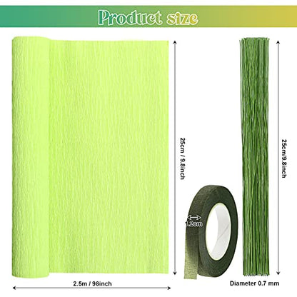 Gersoniel 57 Pcs Crepe Paper DIY Kit for Flower Making, Green - color: Green