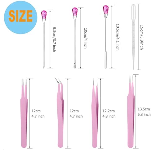 11 Pcs Silicone Resin Mold Tools Set Stirring Needle Spoon Tool Tweezers Precision Kit, Anti-Static Electronics Tweezers Set for Resin Art Crafts,Jewelry Making,DIY Epoxy Casting Molds-Rose Red & Pink - color: Pink