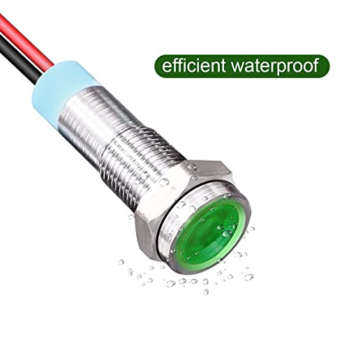Gebildet 10pcs 6mm 1/4" AC/DC 12-24V LED Metal Indicator Light Pilot Dash Directional with Wire Waterproof Signal Lamp(Green) - color: Green AC/DC 12-24V