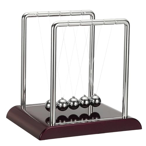 PATIKIL Newtons Cradle, Newton's Cradle Pendulum 5 Balance Balls Desk Toys Gravity Ball Cool Funny for Physics Toys Adults Science Men Office Desk Decor Home Gift, Red, L - color: Red, size: Large
