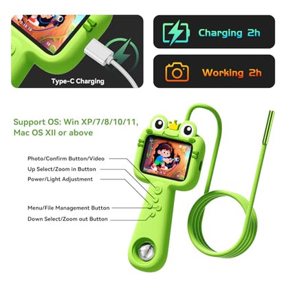 Kids Borescope with Light Borescope Camera for Kids Rechargeable STEM Science Educational Outdoor Toy with 32GB Card Nature Outside Exploration Birthday Gift for Boys Girls Ages 4,5,6,7,8,9,10,11,12
