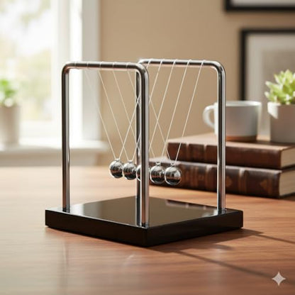 Newtons Cradle Balance Pendulum 5 Balls, Wooden Base Newton's Cradle, Desktop Calm Down Fidgets Kit, Office Home Desk Décor, Fun Science Physics Accessories for Adults - size: Medium