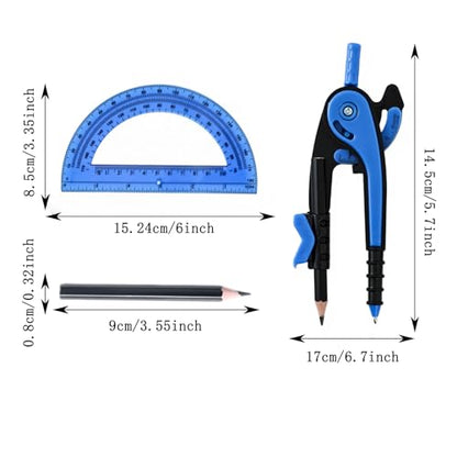 Unjoo Compass for Geometry Set, 6 Inch Clear Protractor (Dark Blue) - color: Dark Blue