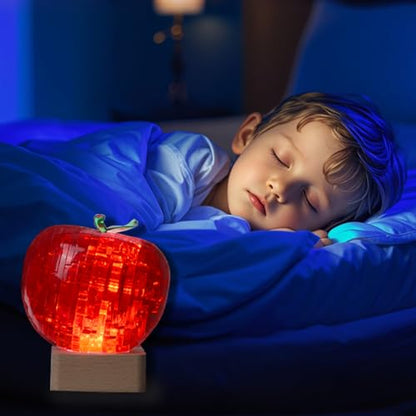 3D Crystal Puzzle, Night Light with Base, DIY Crafts for Age 14+, Birthday Gifts for Adults, Plastic Apple DIY Puzzle Blocks 3D Model Toy(Red) - color: Red Apple