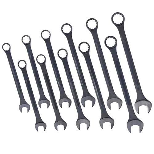 Jumbo Combination Wrench Set, SAE 1-5/16 Inches to 2 Inches, 11-Piece Open-End Wrench Set, Black Oxide Finish, Rolling Pouch - color: Sae - 11 Piece