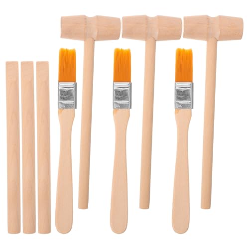 NUOBESTY 3 Sets Excavation Tools Kit for Kids, Wooden Hammer Chisel Brush for Dinosaur Skeleton Digging, Gemstone Archeology Science Activity, Paleontologist Tool Replacements