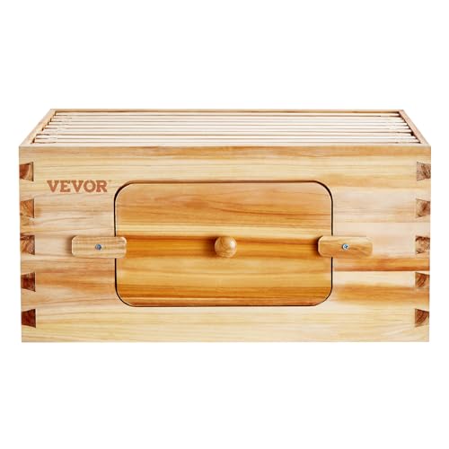 VEVOR 10 Frame Deep Brood Bee Hive Box, Bee Box Dipped in 100% Beeswax, Langstroth Beehive Kit with 10 Frames and Foundations Sheets and Transparent Acrylic Windows for Beekeeping Supplement - size: Deep Brood Box