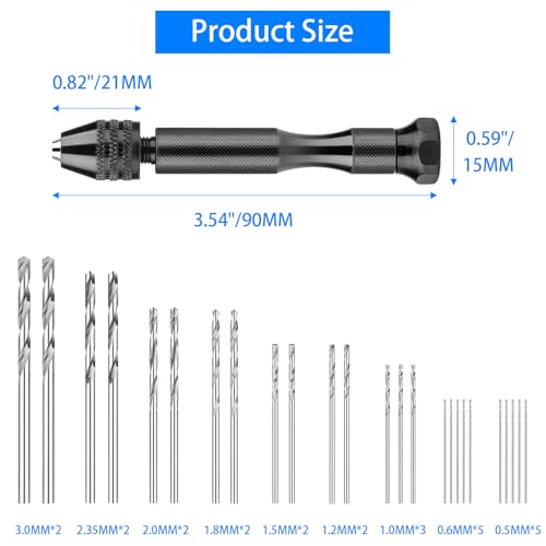 36Pcs Pin Vise Hand Drill Set, Mini Micro Drill Bits for Crafts