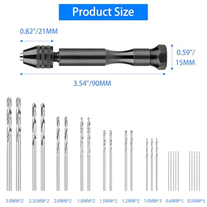 36Pcs Pin Vise Hand Drill Set, Mini Micro Drill Bits for Crafts