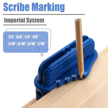 Mesee 2-Piece Center Scriber Set - Line Scribe Marking Tool for Woodworking - Offset Marking Center Finder Positioner - British System Carpentry Positioning Gauge - Fits Standard Wooden Pencils