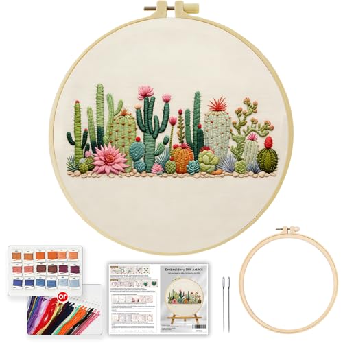 Full Range Embroidery Kit for Adult, Green Plant Pattern Embroidery Kit for Beginners Include Embroidery Cloth Hoops Threads for Craft Lover Hand Stitch with Embroidery Skill Techniques (Plant) - color: Plant